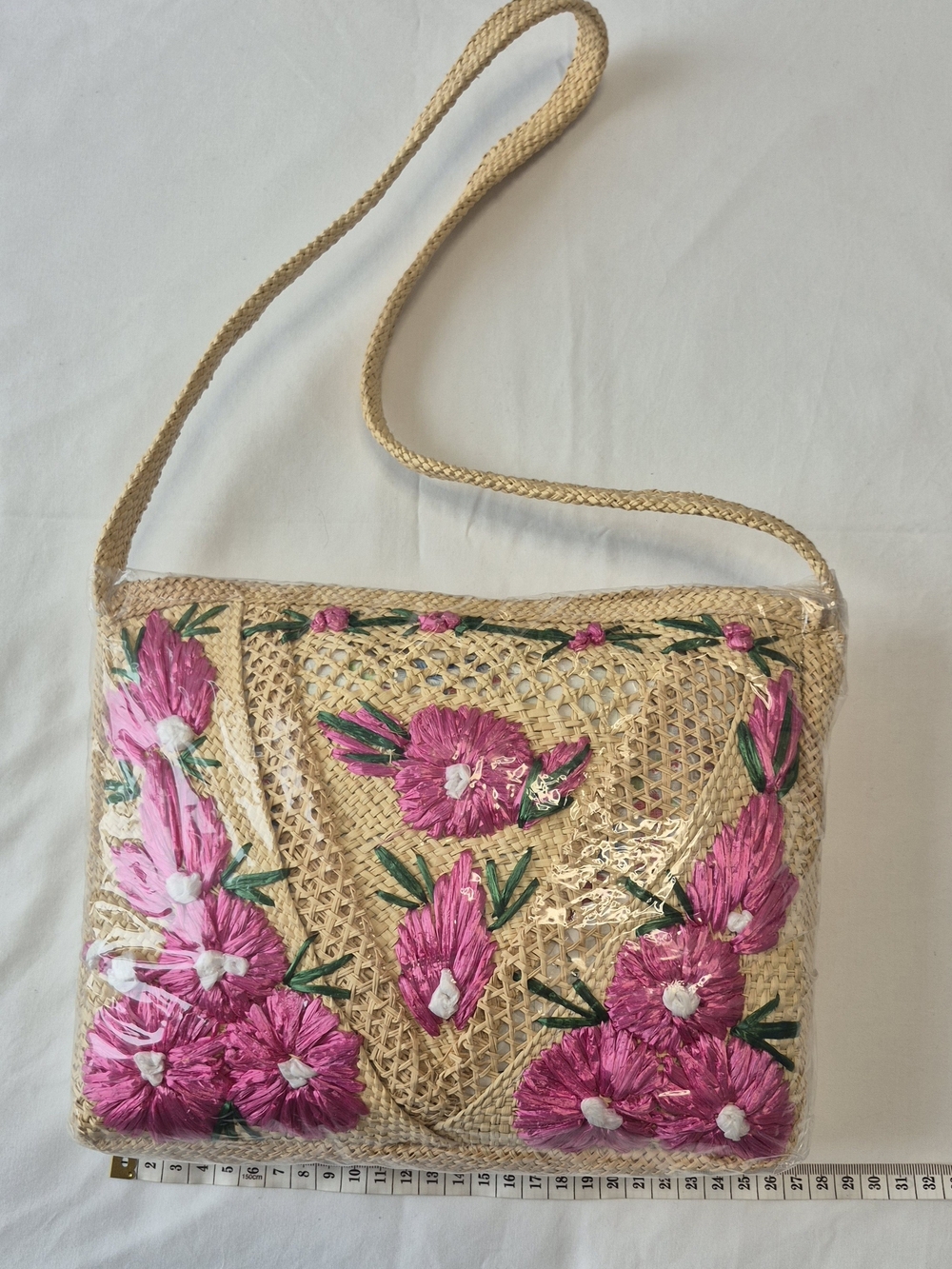 Jamaica Handmade Woven Straw Crossbody Bag Pink Floral Boho Beach - Picture 5 of 9